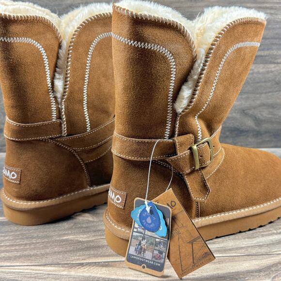 NIB LAMO Vanessa Winter Boots 8 Faux Shearling Chestnut Suede Water Resistant - Picture 5 of 10